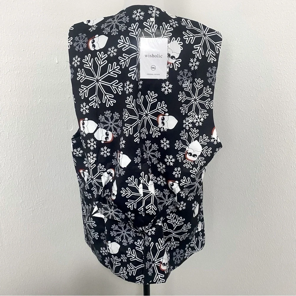 Wisholic Men Three Piece Christmas Button Tuxedo Blazer Vest Pant Set Party XXL
